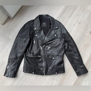 Zara Genuine Leather Biker Jacket